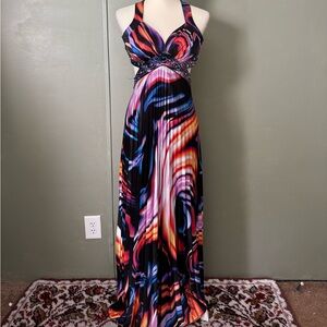 y2k debs maxi prom dress with beaded embellishments and cut out back Size 5/6